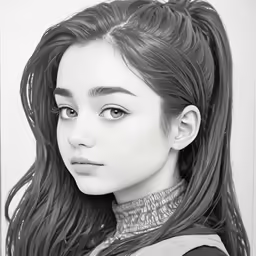 a pencil drawing of a young asian woman