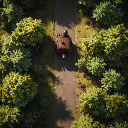 a man on a vehicle driving through trees