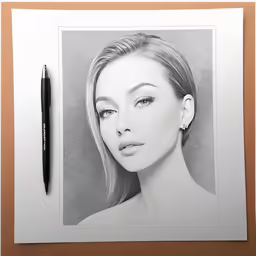 a woman that is sitting next to a pencil
