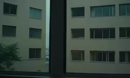an outside window of a building in the evening
