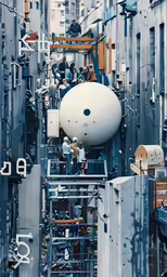 people working in a factory with an airplane in the background