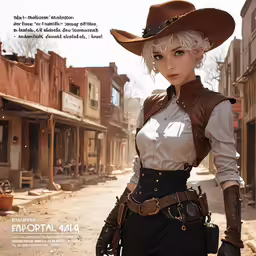 a woman in a western fashion standing on a street
