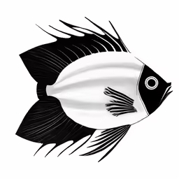 a drawing of a black and white fish