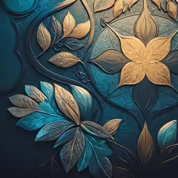 art work of the golden flower in turquoise