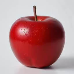 an apple on a white surface with water droplets