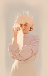 a woman that is looking at her face