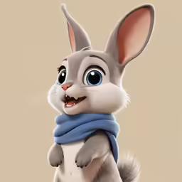 a cartoon rabbit that is holding onto a little scarf