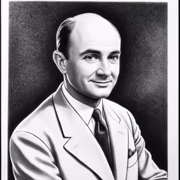 a drawing of a man in a suit, black and white