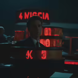 a man is in the middle of two stacks of numbers