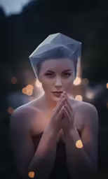 a woman in a black dress wearing a veil