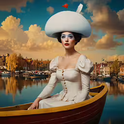 a woman is sitting on the inside of a boat,a lady sitting in a boat with her eyes shut