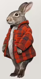 this is a rabbit with red jacket on
