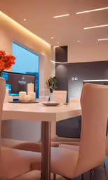 the table and chairs have candles on them