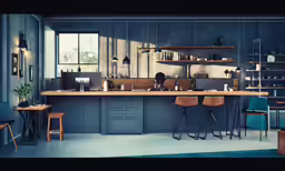 a photo of a kitchen with the cabinets painted blue