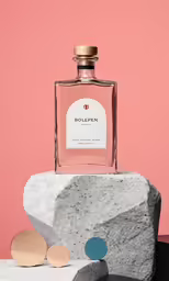 a bottle of bolssen on a rock
