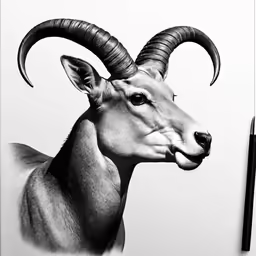 an antelope drawn in charcoaling with colored pencils