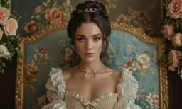 a woman wearing a dress in front of roses