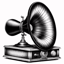 an old fashioned record player with a black horn