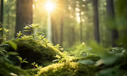 a green moss covered forest filled with lots of trees