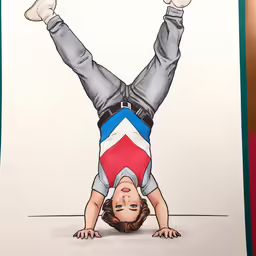 a child doing a handstand on one legs in front of a wall