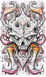 a skull with floral ornaments and some other designs