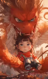 two children are looking at an animated creature