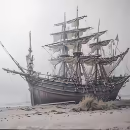 a boat is washed up on the beach