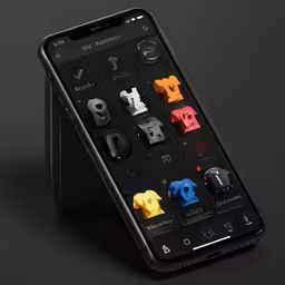 a phone with many different toy pieces on the screen