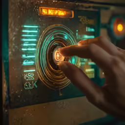 a close up of a person pointing at something on the radio