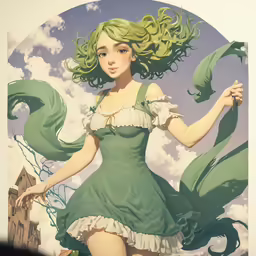 a beautiful woman holding some green things up