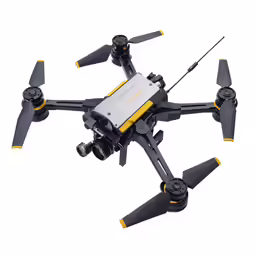 a black and yellow quaddron with two cameras