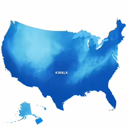 the usa map is shaded in blue with its name