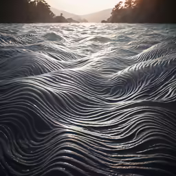 waves are covering the water in front of some hills