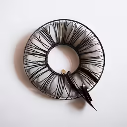 a wire art sculpture with scissors inside of it