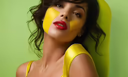 a woman with a yellow mask around her neck