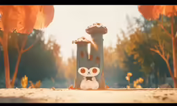 a small stuffed animal sitting in the middle of a field