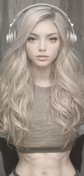 a very young blond girl with headphones