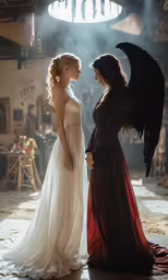 two women are dressed up in medieval dress