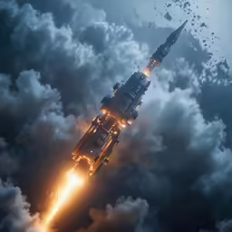 the space shuttle is flying over the clouds