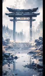 an outdoor pagoda in a park, with water and grass below it