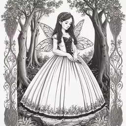 the fairy in a dress by the trees
