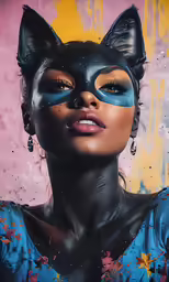 a woman with black cat makeup and face paint