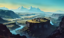 a very pretty art print with a big island in the middle