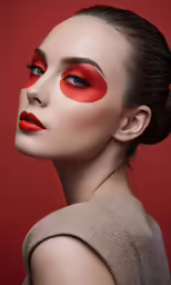 woman with red eye shadow and makeup art