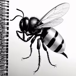 the black and white drawing of a bee