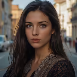 woman in a town square posing for the camera