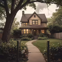 a house with lots of bushes and flowers