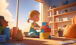 a girl building on some kind of block toy