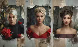 a series of three photos of women with braids and roses