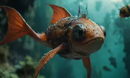 the fish looks like it is in a sea